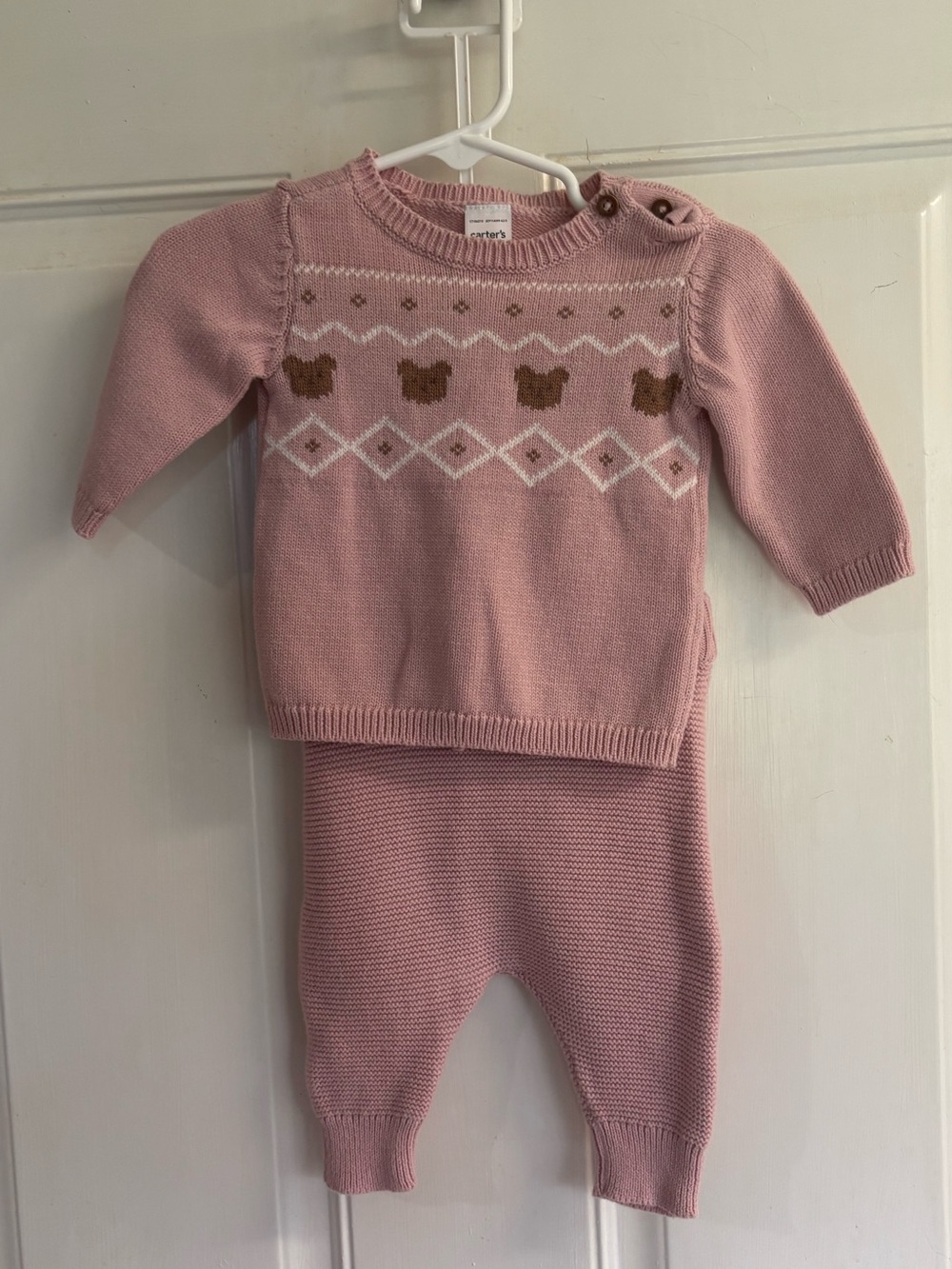 3M Carter's Mauve/brown Bear Fair Isle sweater top and pants set. In EUC!